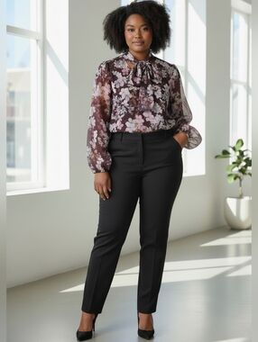 Ted Baker London Purple Floral Cyllie Elderflower Neck Tie Blouse